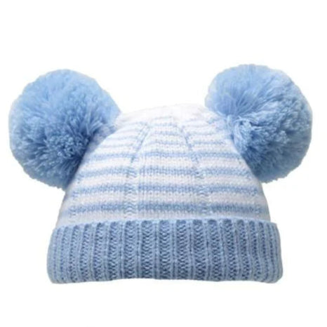 Striped Double Pom Pom Hat
