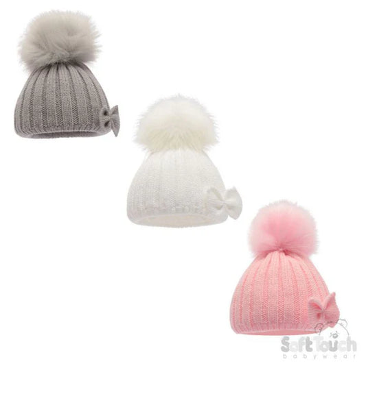 Fur Pom Bow Hat
