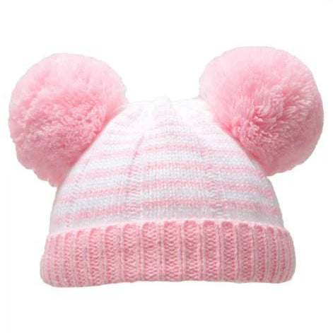 Striped Double Pom Pom Hat