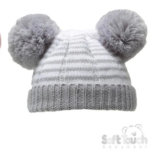Striped Double Pom Pom Hat